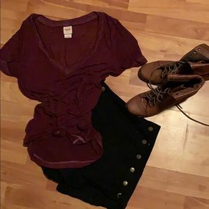 Sheer distressed pocket v neck! Tie knot front